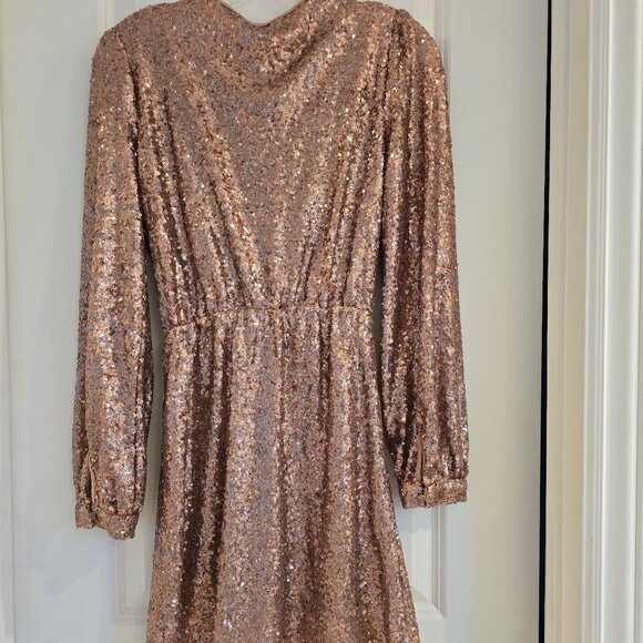NWT Rosegold Sequin Wrap Dress, Long Sleeves brand is Honey Punch - Picture 4 of 4